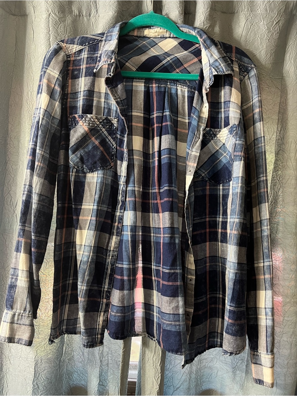 Maurices Navy Blue and Cream Plaid Button-Down Shirt